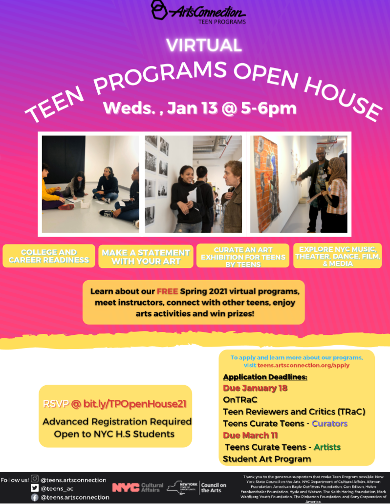 Screenshot 2021 TP Open house flyer ArtsConnection Teen Programs